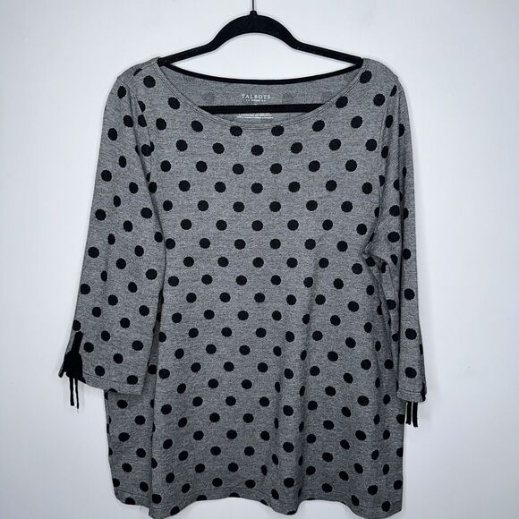Talbots Tops - Talbots Women’s Polka Dot Bow Tie Sleeve Sweater Black Gray Size 1X